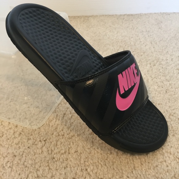 Nike Shoes - Nike Benassi womens slides black & pink Size 8 M